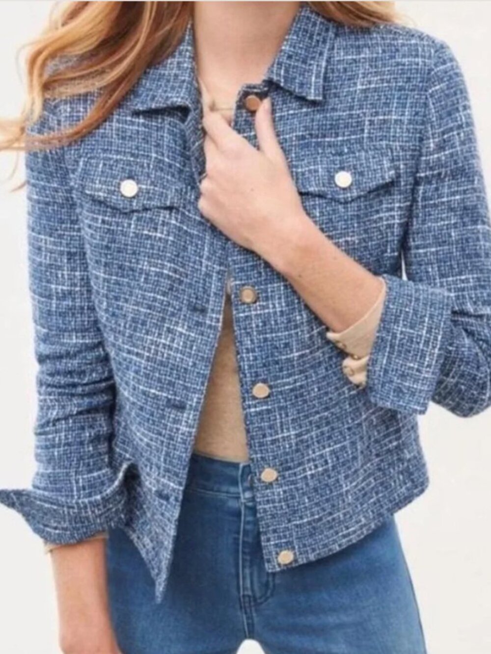 J McLaughlin Colby Tweed Jacket in Blue--size M